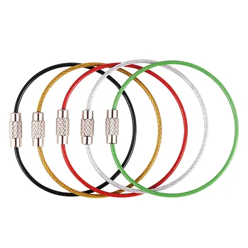10枚カラフルなステンレス鋼線キーホルダーedcキーホルダーキーリングキーチェーンケーブル屋外キャンプ荷物タグループスクリュー