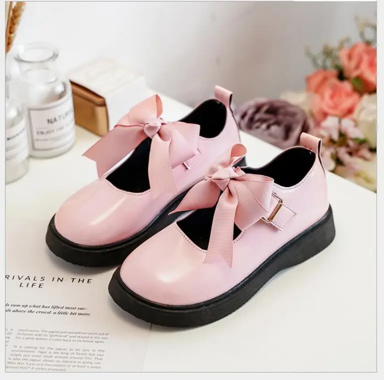 Fashion Grils Leather Shoes Casual Girls Autumn Winter Kids Pu Show Girls' single shoes bow performance shoes Children's Black