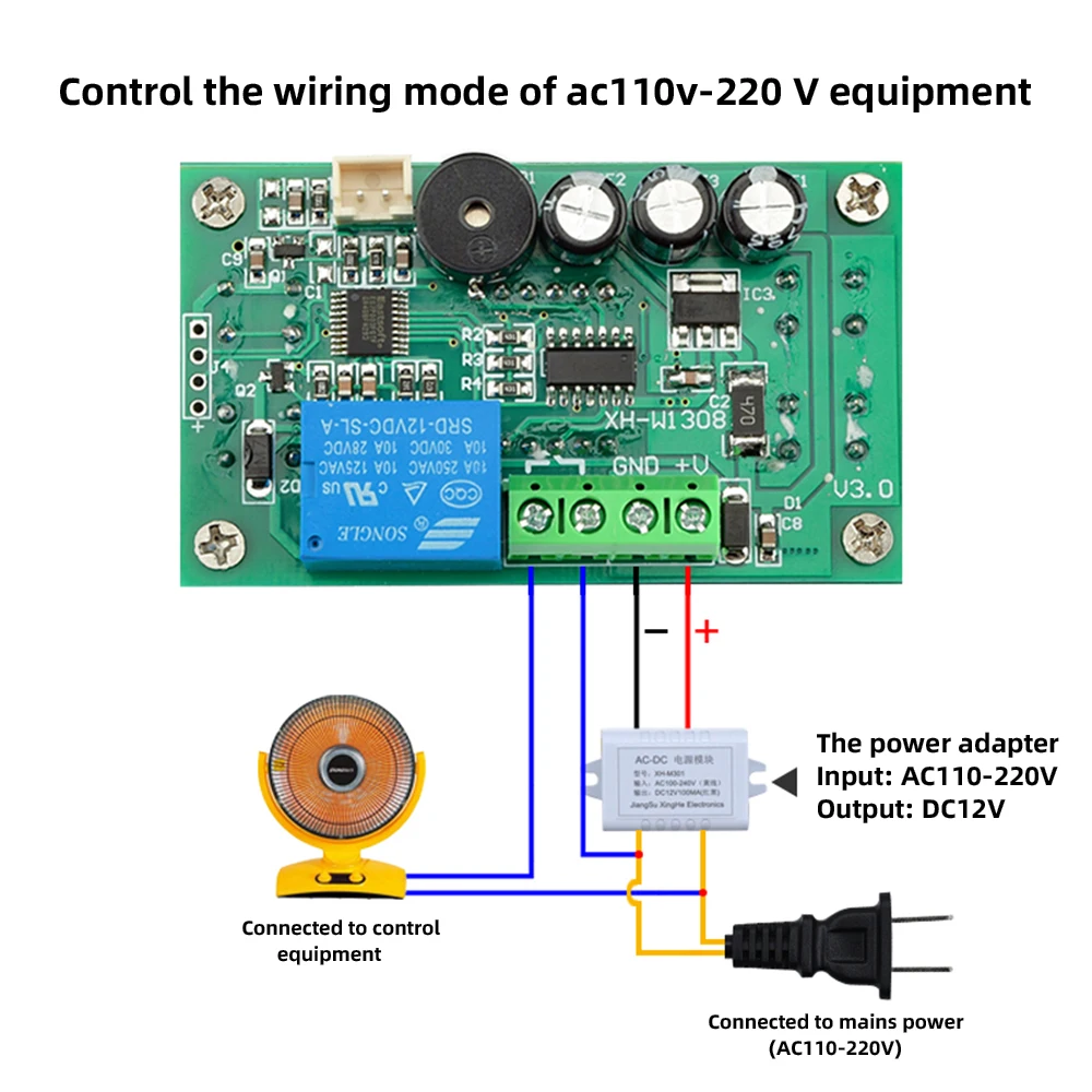 XH-W1308 W1308 AC 110-220V NTC Adjustable Digital Cool Heat Sensor Red Display Temperature Controller Thermostat Switch