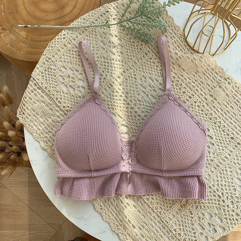 Komfort Baumwolle Bh Gepolsterte Französisch Bralette Weibliche Baumwolle Büstenhalter Drahtlose Unterwäsche Push-Up Bhs für Frauen Sexy Dessous