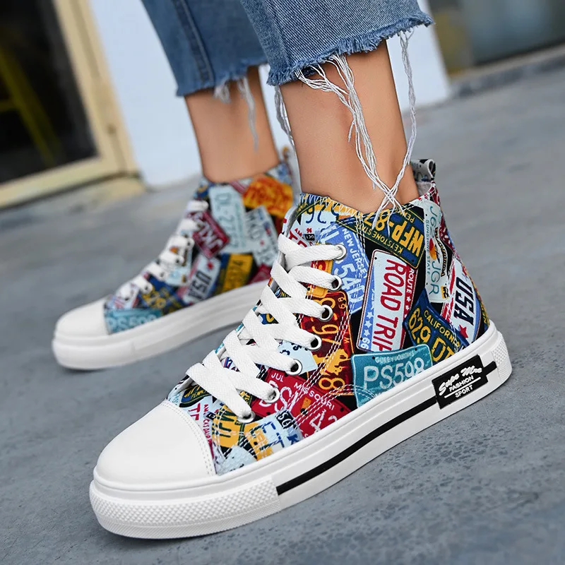 New Men Shoes Teens Casual Sneakers High Top Canvas Breathable Skateboard Cushion Vulcanization Running Jogging Footwear Travel