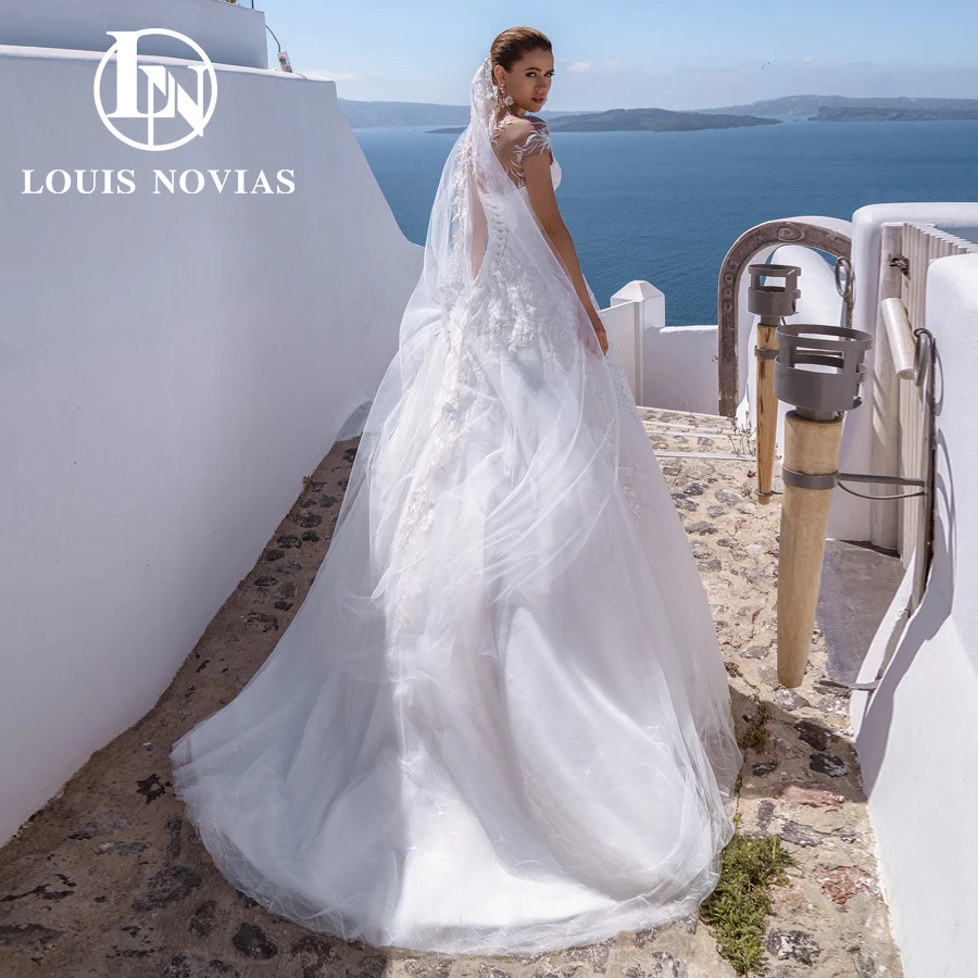 LOUIS NOVIAS A-Line Wedding Dress 2022 Romantic Backless Bridal Gown Appliques Cap Sleeve Sweetheart Lace Up Vestidos De Novia