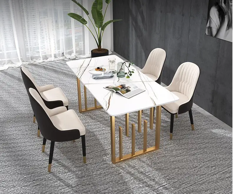 Rock plate scratch-proof dining table chair combination luxury Nordic marble dining table