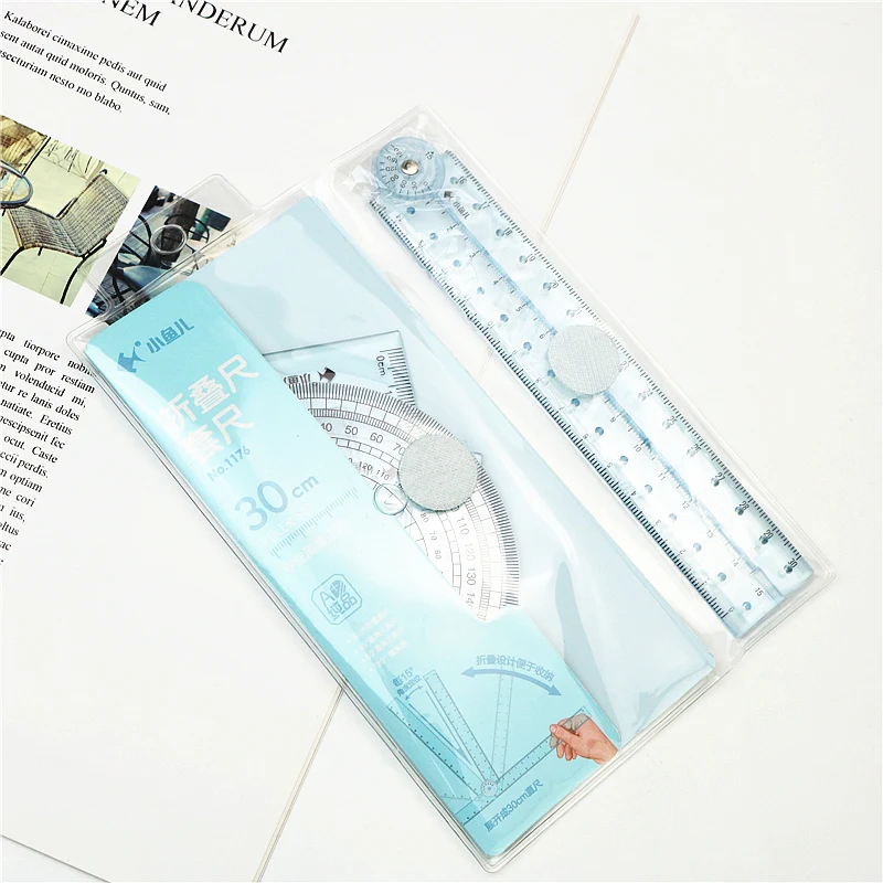 30cm folding Ruler set Packed in a soft PVC bag for easy storage Not easy to lose Student triangle geometry ruler