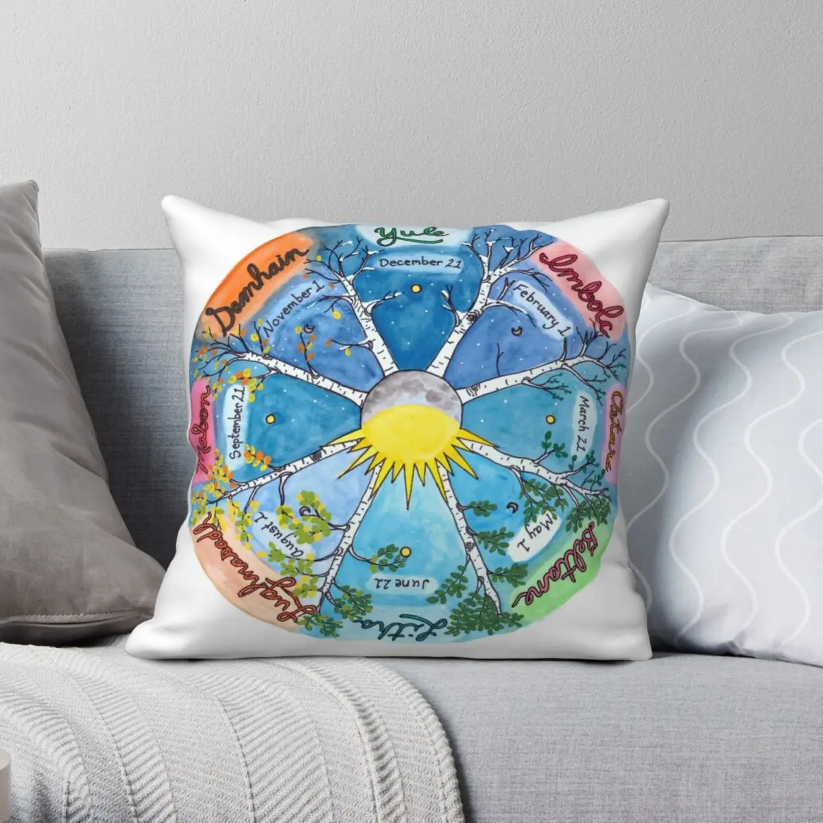 Celtic Wheel Of The Year Square Pillowcase Polyester Linen Velvet Pattern Zip Decor Pillow Case Bed Cushion Cover