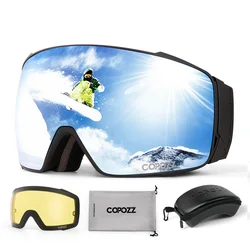 Copozz magnetisch polarisierte Skibrille, beschlagfrei, für den Winter, doppellagig, UV400-Schutz, Herren-Skibrille, Brillen mit Linsenetui-Set