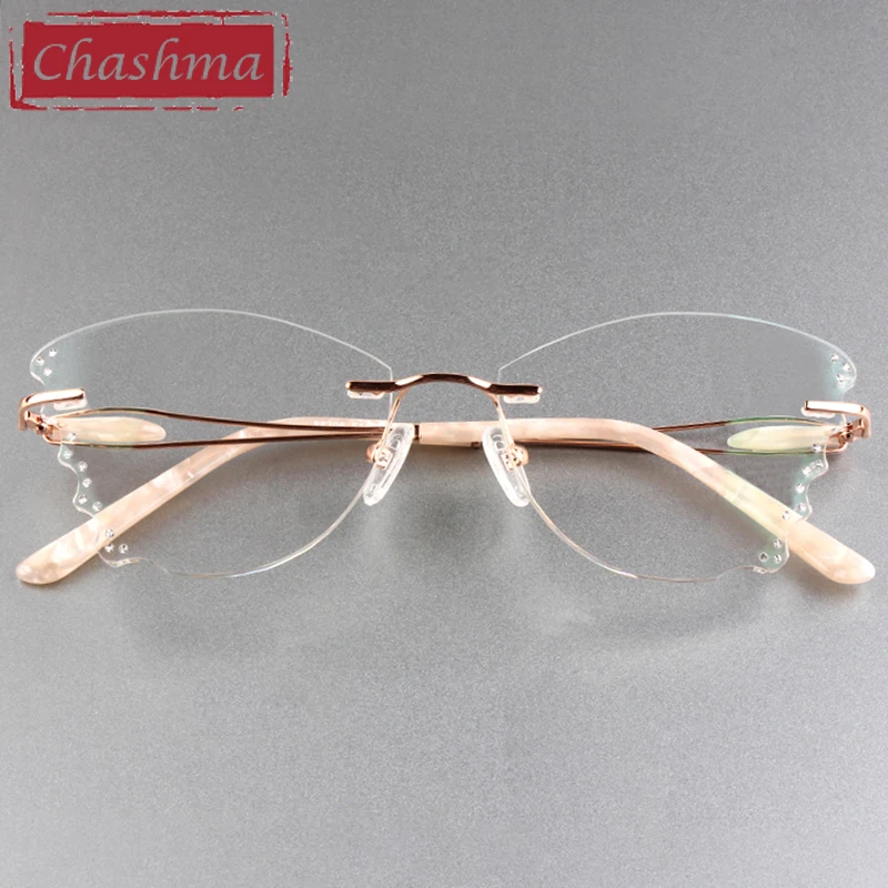 Chashma Prescription Glasses Women Butterfly Style Fashion Rimless Eyeglasses Frames Titanium Diamond Trimmed Recipe Spectacles - Image 3