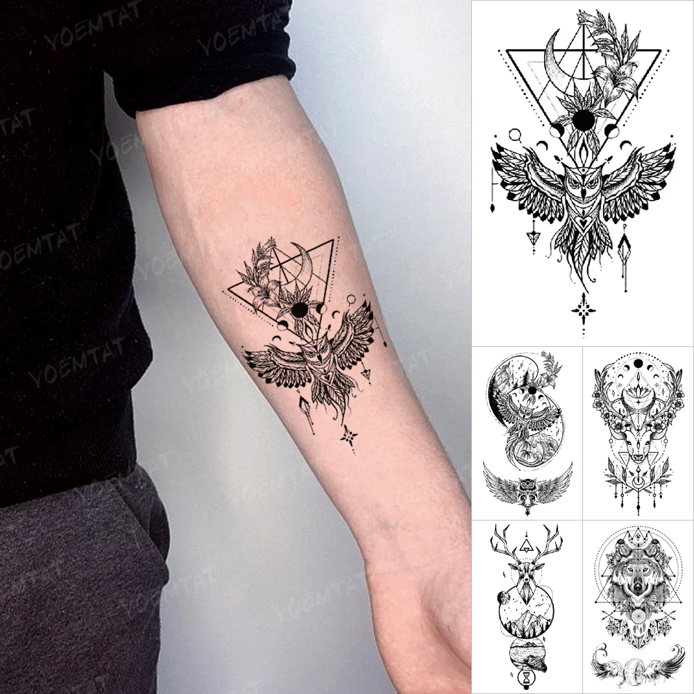 

Transfer Waterproof Temporary Tattoo Stickers Owl Wing Feather Deer Wolf Animal Flash Tatoo Body Art Men Women Wrist Fake Tatto