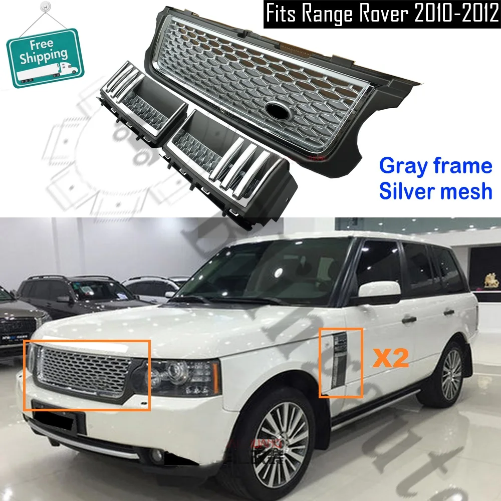 3Pcs front grille side vents fits for L and Rover R ange R over 2010 2011 2012+ modify to new style chrome parts