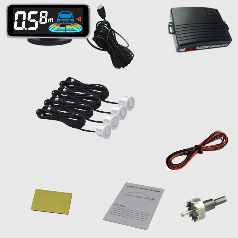 Car 4 Parking Sensor Kit  Auto Vehicle Reverse Rear  Backup Radar System Voice Buzzer  Assistance Detector Reversing Parktronic