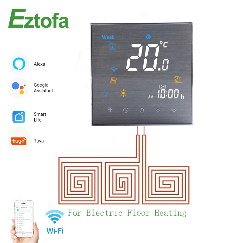 WiFi Intelligente Regolatore di Temperatura del Termostato per Riscaldamento a Pavimento Elettrico Vita Intelligente Tuya APP Funziona con Alexa