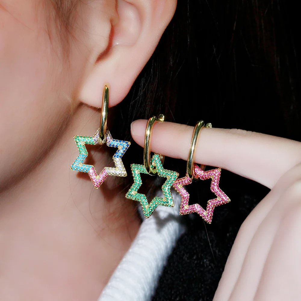 بيرا رومانسية كبيرة قوس قزح زركون محظوظ ستار قطرة الذهب اللون مجوهرات استرخى أقراط للنساء حفلة خطوبة E685 #2