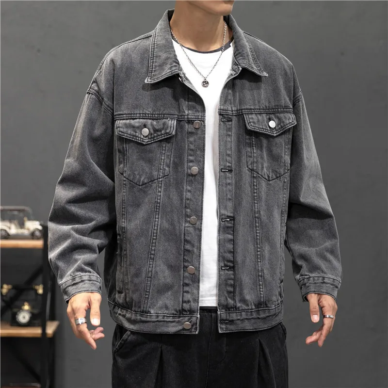 Nova jaqueta jeans dos homens do vintage jean casacos streetwear moda jean jaqueta masculina turn down collar denim outerwear algodão bombardeiro jaqueta