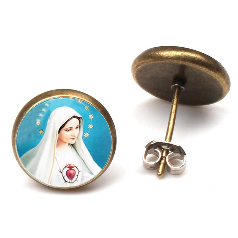 Our Lady of Guadalupe Jewelry  Trendy Women Stud Earrings Virgin Mary Christian Jesus Buddhist Buddha Earrings Birthday Present