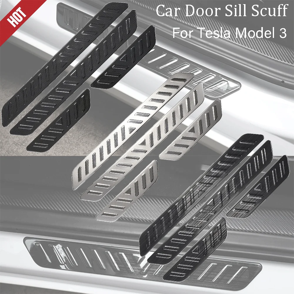 

For Tesla Model 3 Auto Door Sill Plate Trim Stainless Steel Threshold Kick Pedal Scuff Sticker Car Styling