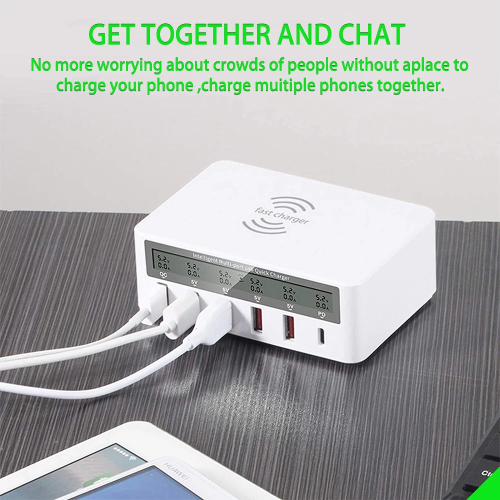 Caricabatterie USB da 100W QC3.0 PD caricabatterie LCD intelligente a ricarica rapida caricabatterie Wireless veloce per iphone8 X Samsung Xiaomi