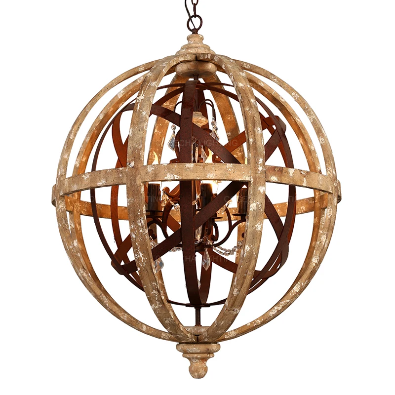 Globe Wood Chandelier Bedroom Living Room Hanging Lights Antique Round Sphere Wooden Chandelier For Master Bedroom Foyer Kitchen