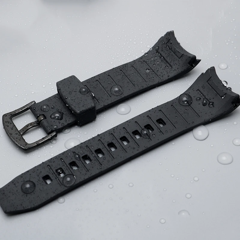 Rubber Watch Band For Seiko VELATURA/SRH 006 013 SPC007 Waterproof 26mm Black Silicone With Stainless Steel Buckle Sports Strap