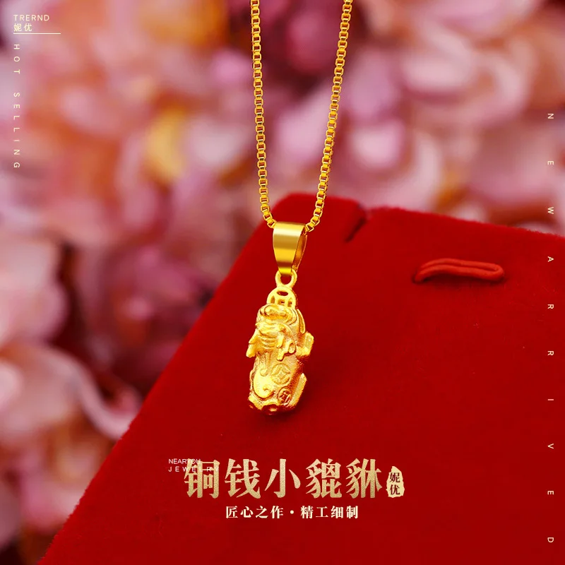 Pure Gold Pendant Hard Sand Gold Fancy Carp Chain Necklace Accessories for Women Lucky Mythical Animals Party Jewelry Gift