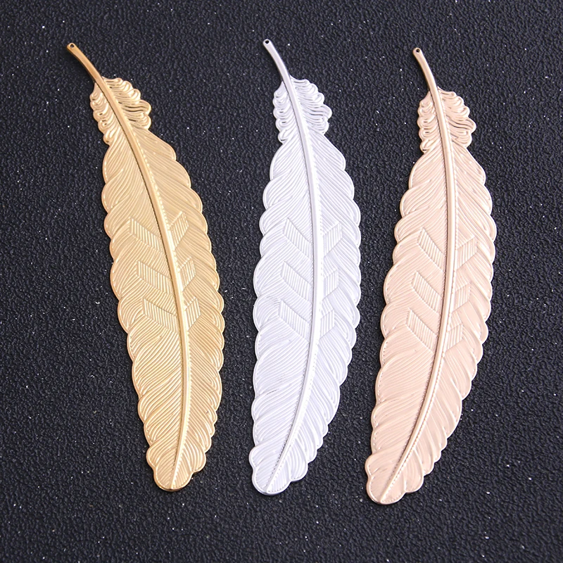 2pcs 23*114mm Three Color Copper Feather Plumage Charms Pendants Bookmark For Books For DIY Jewelry Making Findings