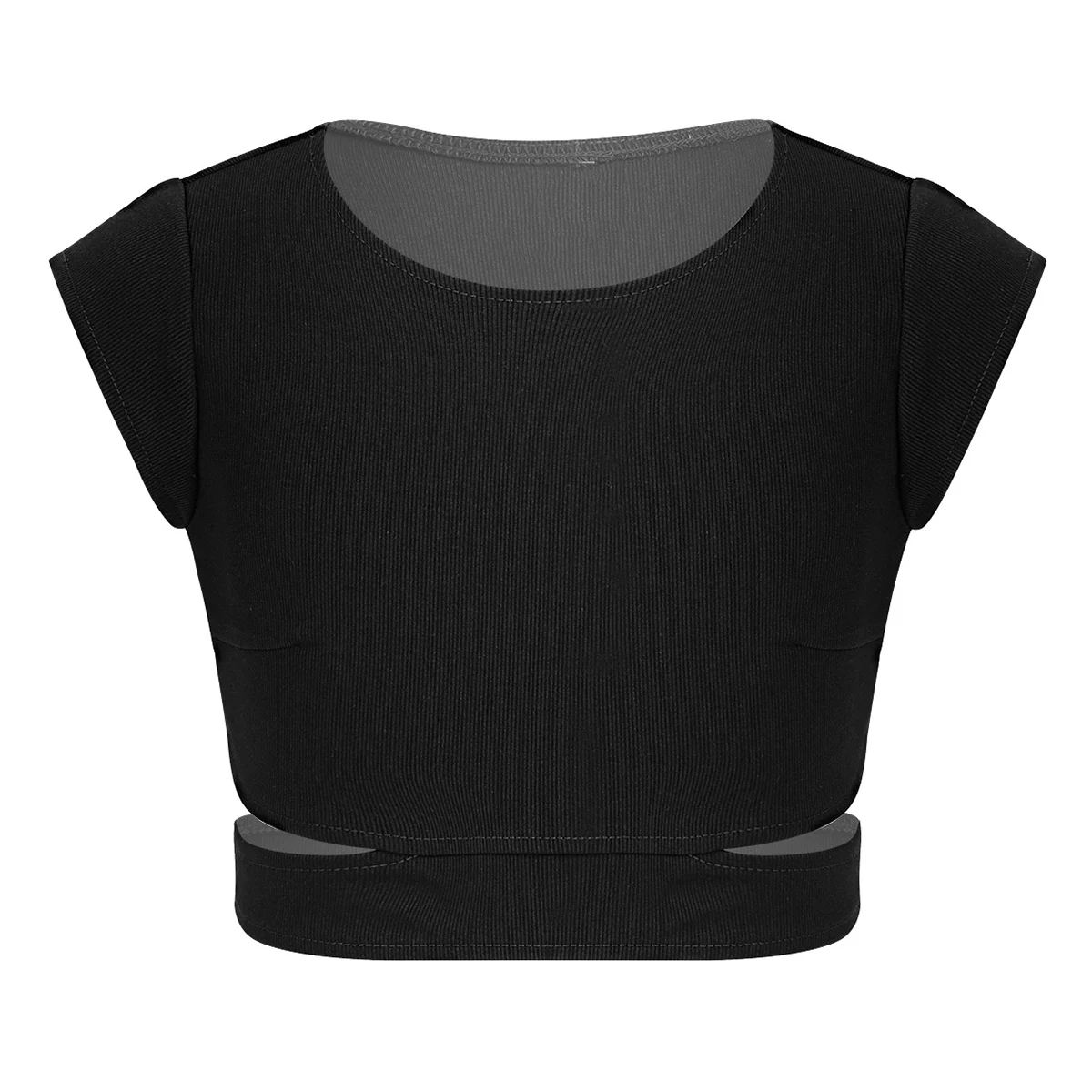 Girls Top Stretchy Cutout Waist Crop Tops for Kids Ballet Gymnastics Stage Performance Kids Fashion Solid T-shirt Dancewear