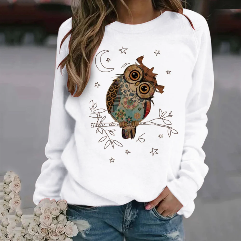 Women\'s T-Shirt Cute Owl 3D Printing Long Sleeve Fashion Casual Pullover Autumn Winter Daily Harajuku Oversized Tops Clothing