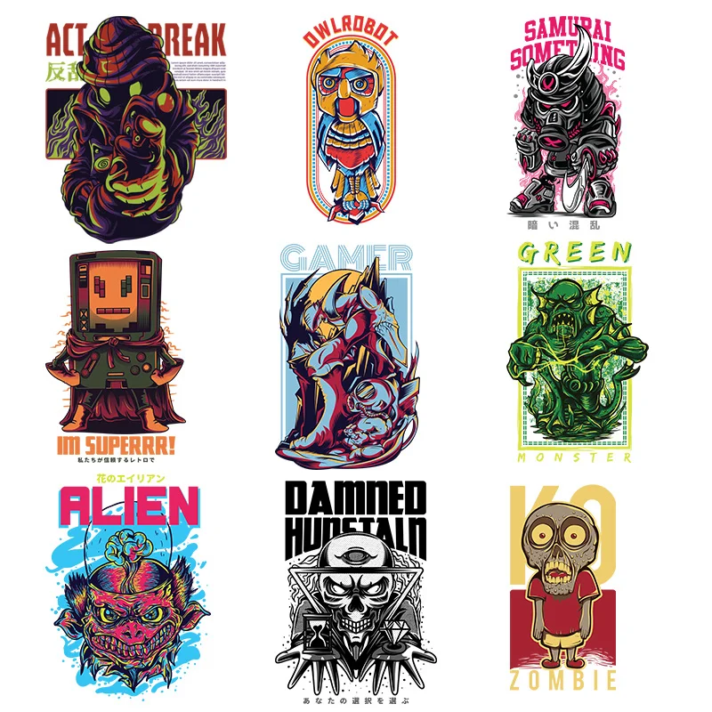 Parches de calavera de diablo Punk, estampado en camiseta, lavable, de nivel A, Treet de transferencia, dibujo de Calavera, parches térmicos, decoración