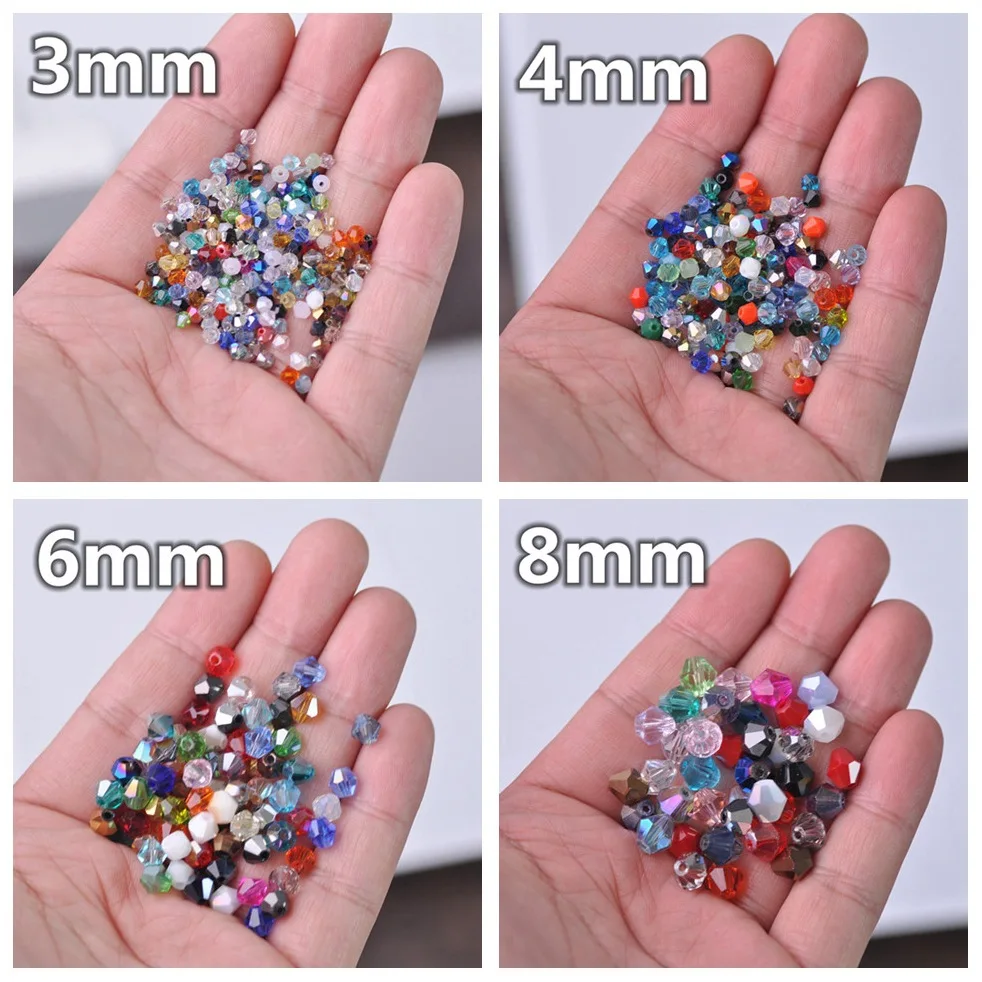 Perles d\'espacement en verre cristal à facettes bicone plaquées AB, lot de couleurs, 3mm, 4mm, 6mm, 8mm, bijoux de bricolage exécutif