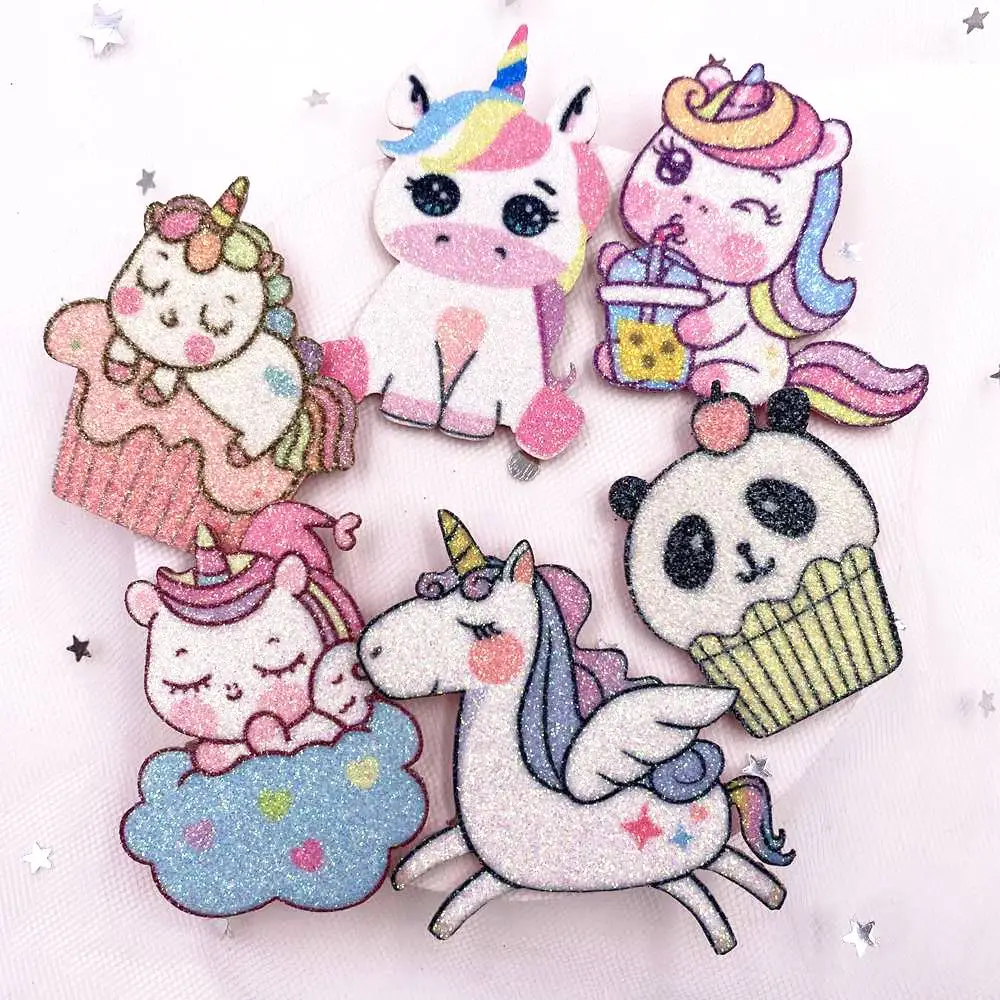8PCS Felt Fabric Rainbow Glitter Cool Unicorn Applique Wedding DIY Sewing Patches Hair Bow Accessories DIY Crafts