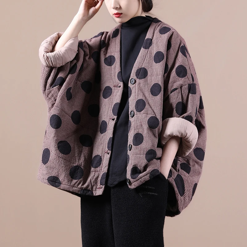 

Aransue Winter 2020 New Style Loose Large Size Warm Outwear Point Veste Femme V-Neck Bat Sleeve Cotton Padded Jacke