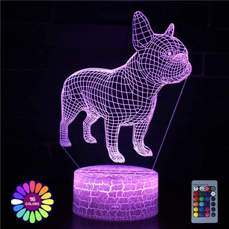 

Acrylic Table Lamp 3D Illusion Pet Dog Pug USB LED Lights Home Room Decor Touch Remote Control Night Light Holiday Birthday Gift