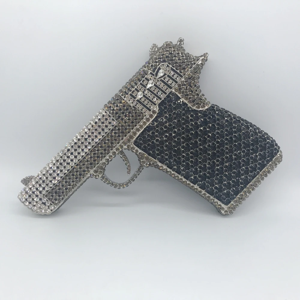 XIYUAN Pistol Gun Shape Evening Clutch Bag Women 2025 New Bridal Purses Wedding Metal Handbags Rhinestone Purse And Handbags