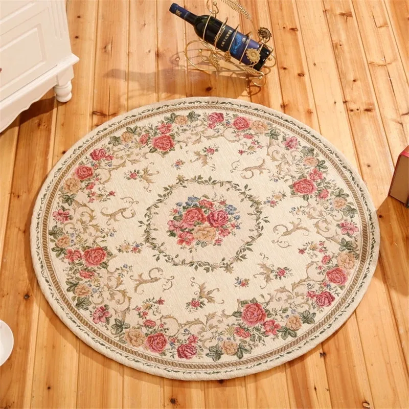 Europe Pastoral Carpets for Living Room Jacquard Round Computer Chair Area Rug Flower Bedroom Round Rug Floor Home Doormat