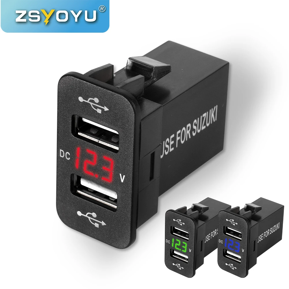 The Newest Dual Usb Charger For Suzuki Car Mobile Battery Charger With Voltmeter 5V 4.2A LED Display Professional Manufacturer