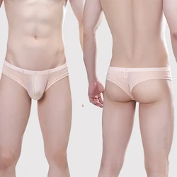 Men's Briefs Ice Silk Half Hip Low Waist Sexy Seamless Stretchy Underwear Underpants Smooth Breathable G-String Thongs