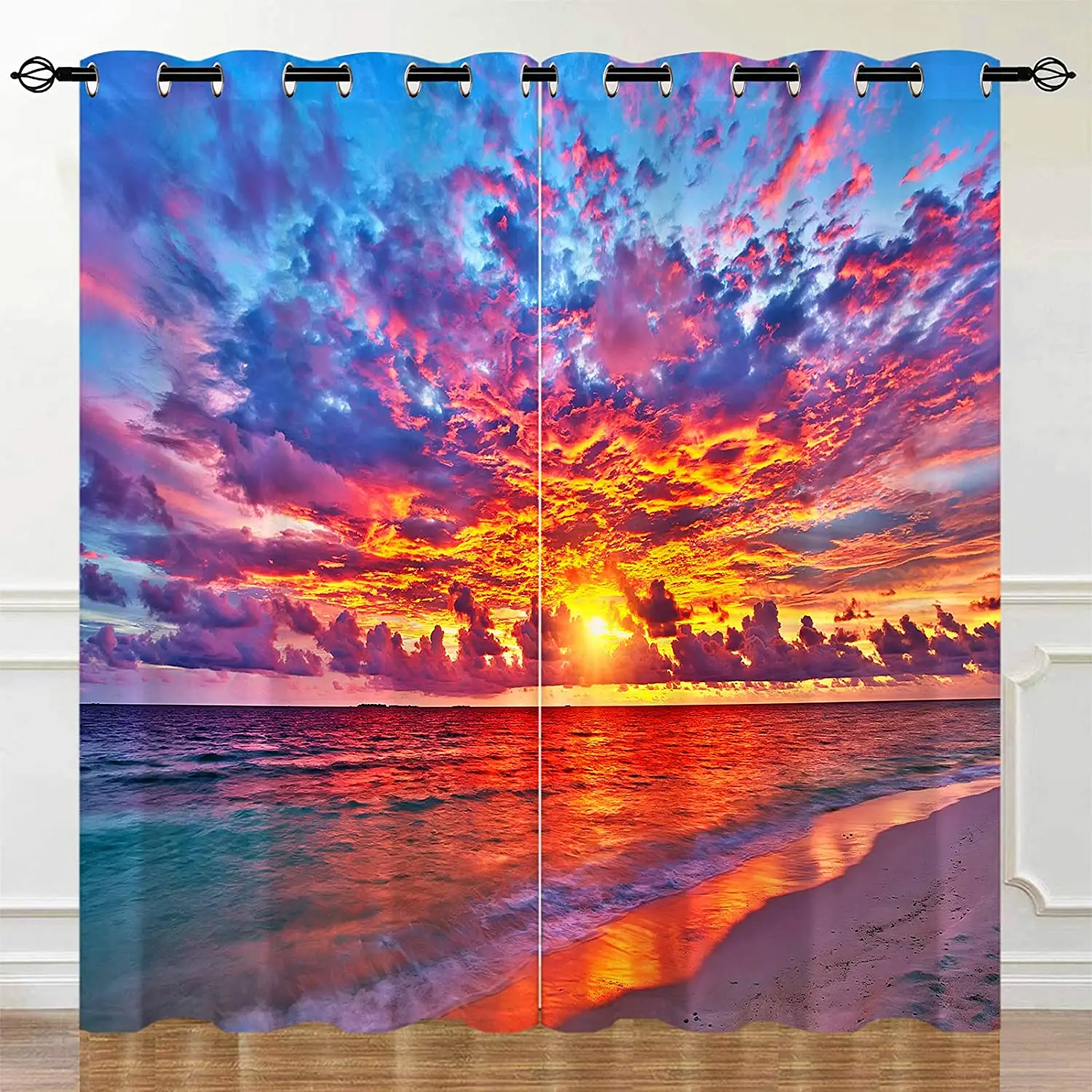 Living Room Decoration Blackout Curtains Hawaii Sunset Ocean View Double Bedroom Elegant Room Curtains Can Be Short Curtains