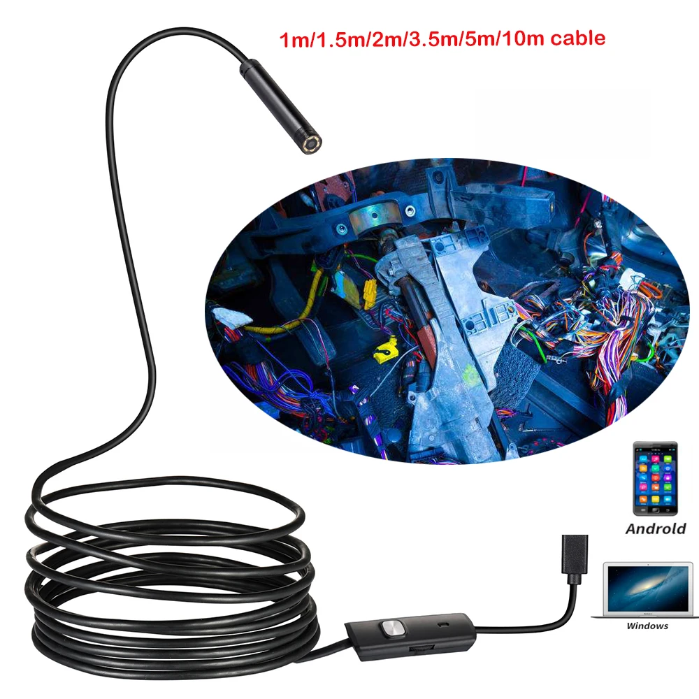 5.5MM Lens 1M/1.5M/2M soft Cable Android USB Endoscope Camera Led Light Borescopes Camera For PC Android Phone