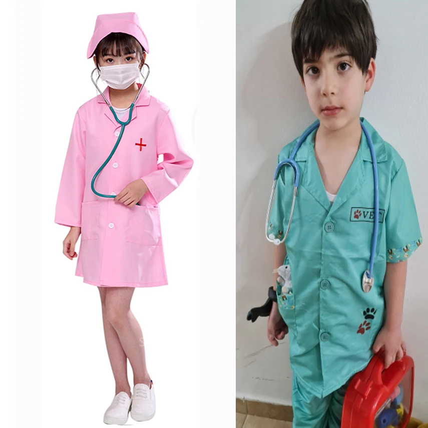 Costumes de Cosplay d'halloween pour enfants, uniforme de travail de Simulation pour enfants, manteau croisé pour bébés filles et garçons, ensemble de jouets chirurgicaux, fête fantaisie d'anniversaire