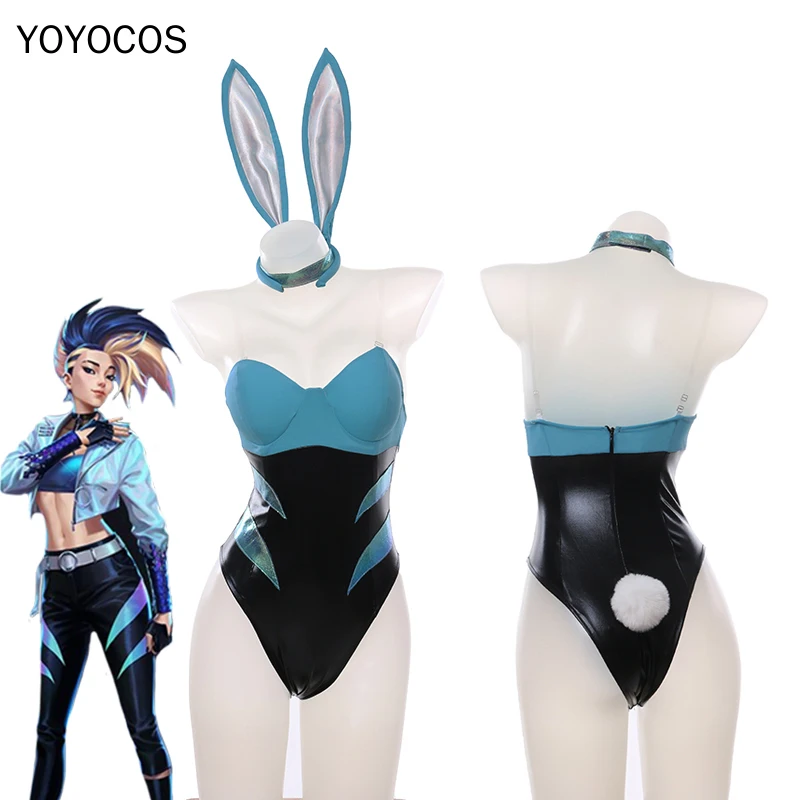 

YOYOCOS Akali Cosplay Costume LOL KDA Akali Sexy Bunny Girl Halloween Costumes Cute Rabbit Ears Jumpsuit Cool Sweet Girl New Set