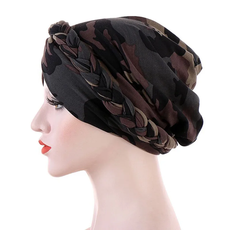 Turbante con estampado de flores para mujer, turbante de algodón con estampado de camuflaje, gorros informales para dormir, sombreros de Color sólido