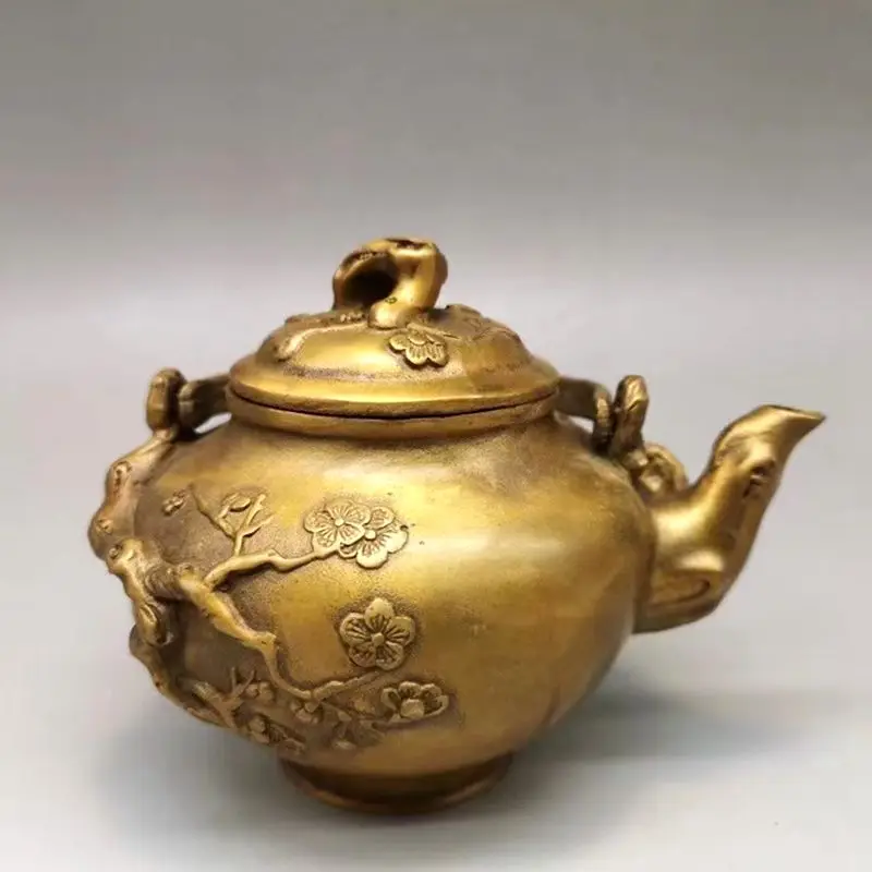 

Vintage China Qing Dynasty Qianlong Period Flagon Plum Bossom Wine Pot Copper Teapot