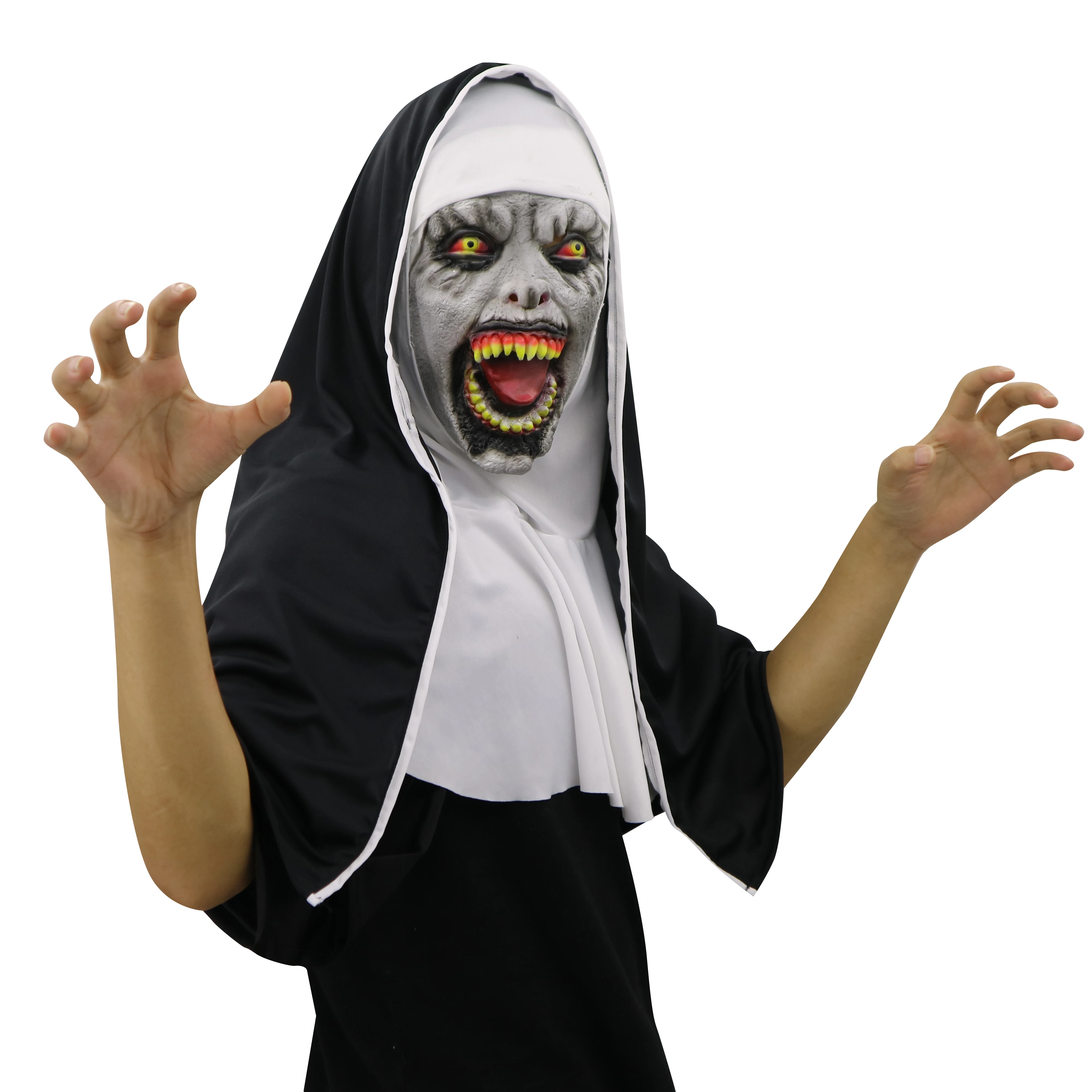 Halloween The Nun Horror Mask Cosplay Valak Scary Demon Latex Masks With Headscarf Full Head Helmet Party Props