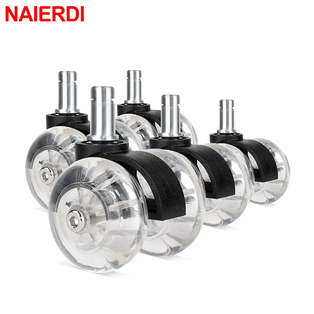 

NAIERDI 5PCS Office Chair Caster Wheels 2inches Swivel PU Soft Safe Rollers Transparent Furniture Wheel for Furniture Hardware