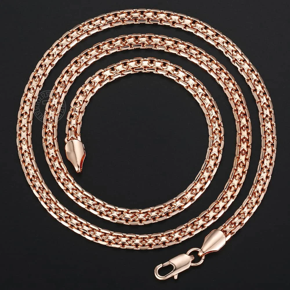 585 Rose Gold Color Necklaces for Women Men Bismark Hammered Link Chain Fashion Jewelry Accessories 5mm GN452A