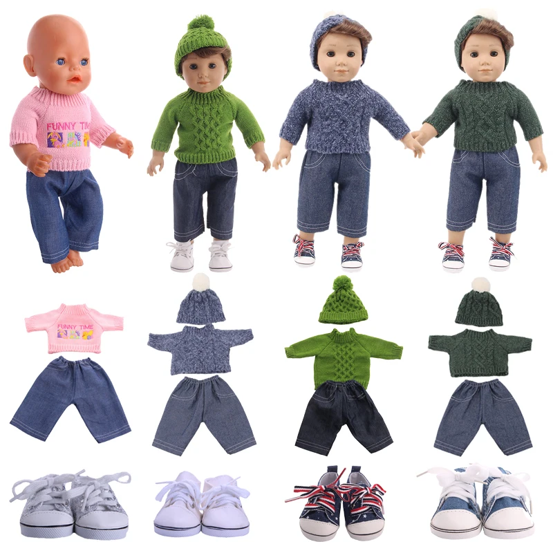 Vêtements de poupée pour poupée américaine de 18 pouces, costume = chapeau + pull + Jeans pour poupée nouveau-né de 43Cm notre génération, cadeau de Festival d'anniversaire pour bébé