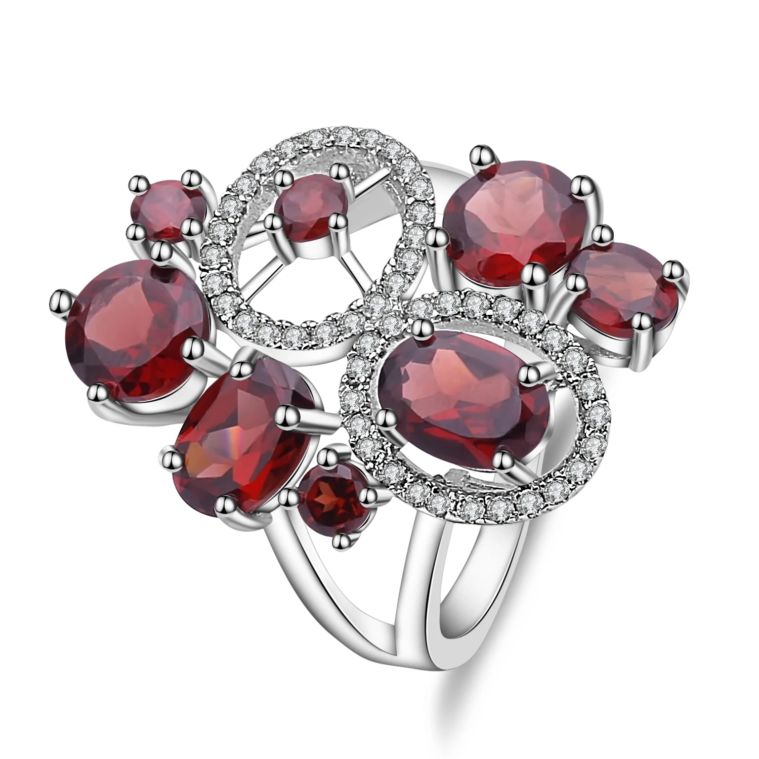 

Gem's Ballet 5.08Ct Natural Red Garnet Gemstone Flower Ring For Women Wedding 925 Sterling Silver Fine Jewelry