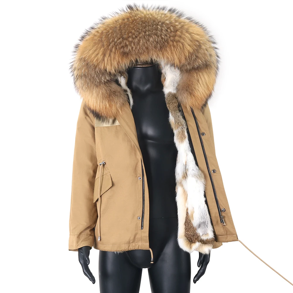 2022 New Short Men Parka Winter Jacket Natural Raccoon Fur Collar Hood Thick Warm Real Fox Fur Outerwear Streetwear Coat