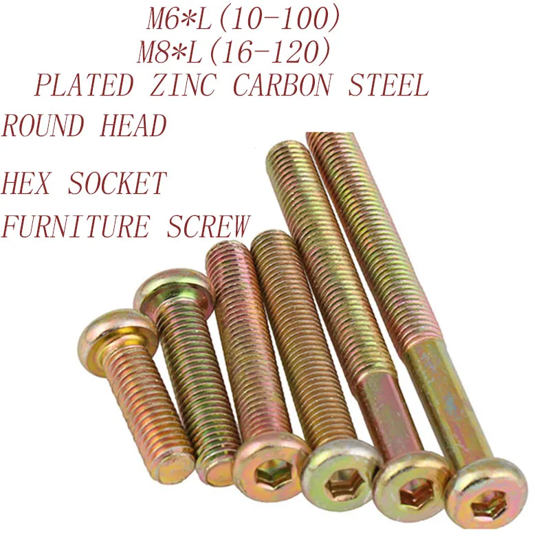 

M6 * L (10-100) M8 * L (16-120) покрытая цинком углеродистая сталь Шестигранная розетка Плоская Круглая головка винт для мебели деревообрабатывающий винт болт 275