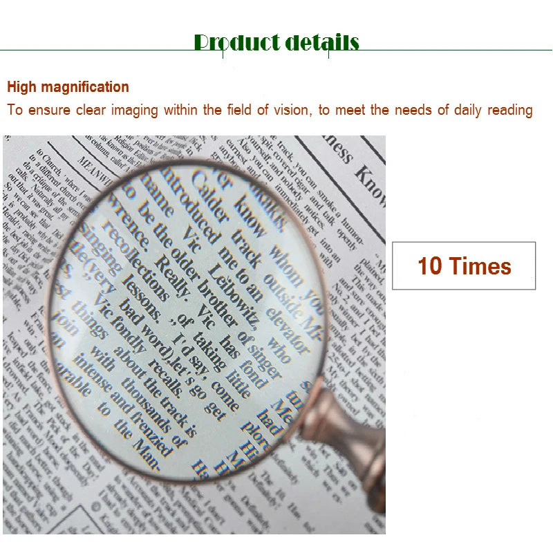 10X Magnifying Glass Ebony Handle Classic Retro Vintage Handheld Reading Magnifier For Science Insect And Hobby Observation