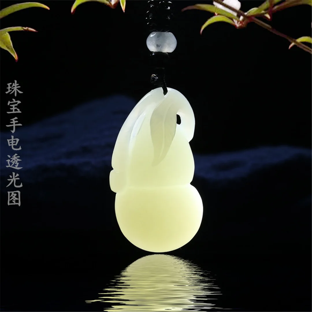 

Natural real white hetian jade gourd Necklace Pendant Women Men Genuine Stone Charms Amulet Gifts For Ladies luxury